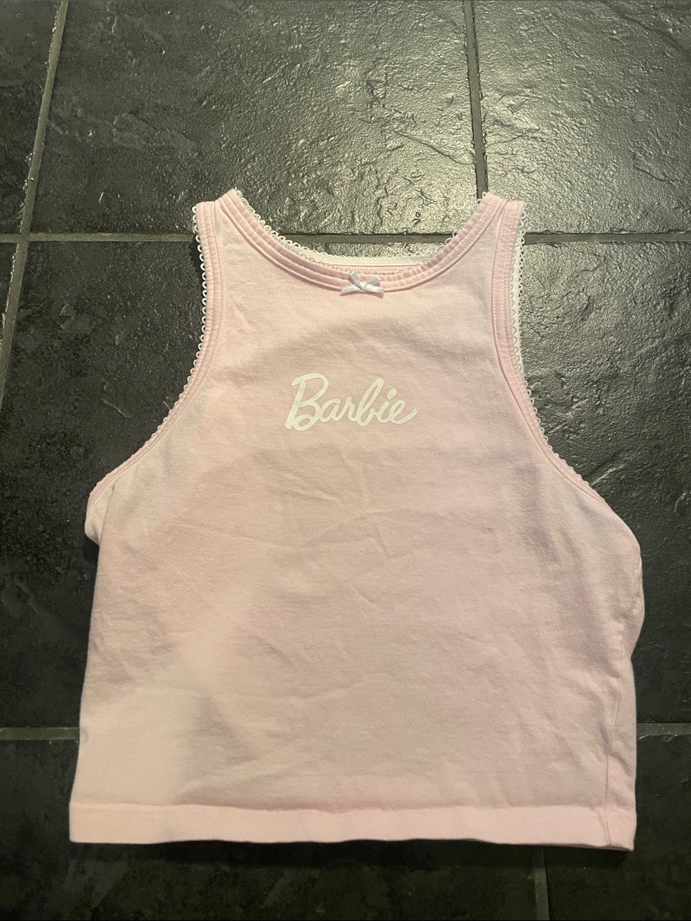 PacSun Pink Barbie Logo Tank Top with Bow Trim